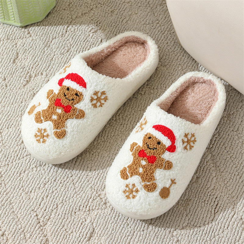 Gingerbread Snowflake Slippers – Cozy Non-Slip Winter House Shoes for Women - Design Studios Direct