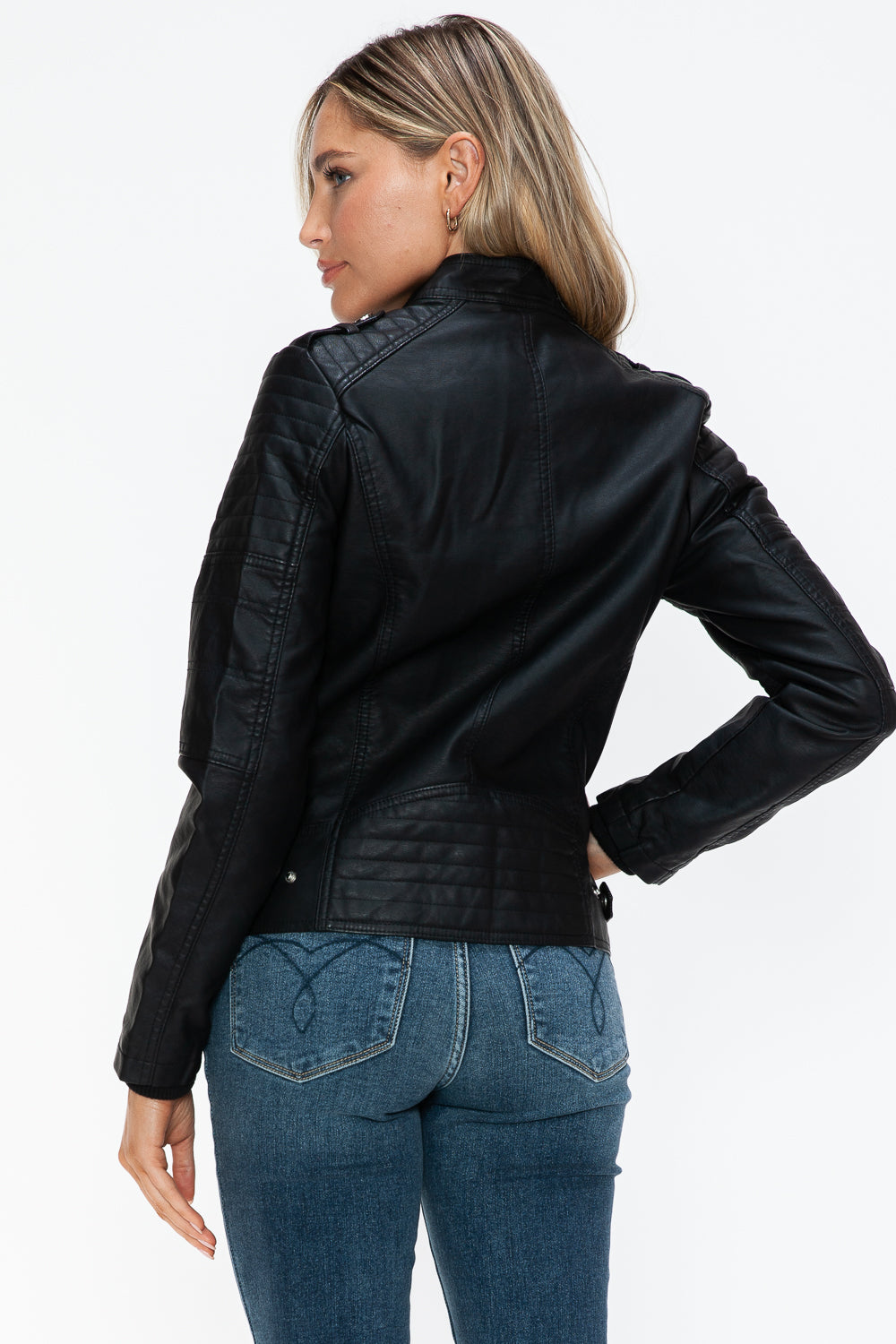 Snobbish PU Leather Biker Jacket with Side Zip Pockets - Design Studios Direct