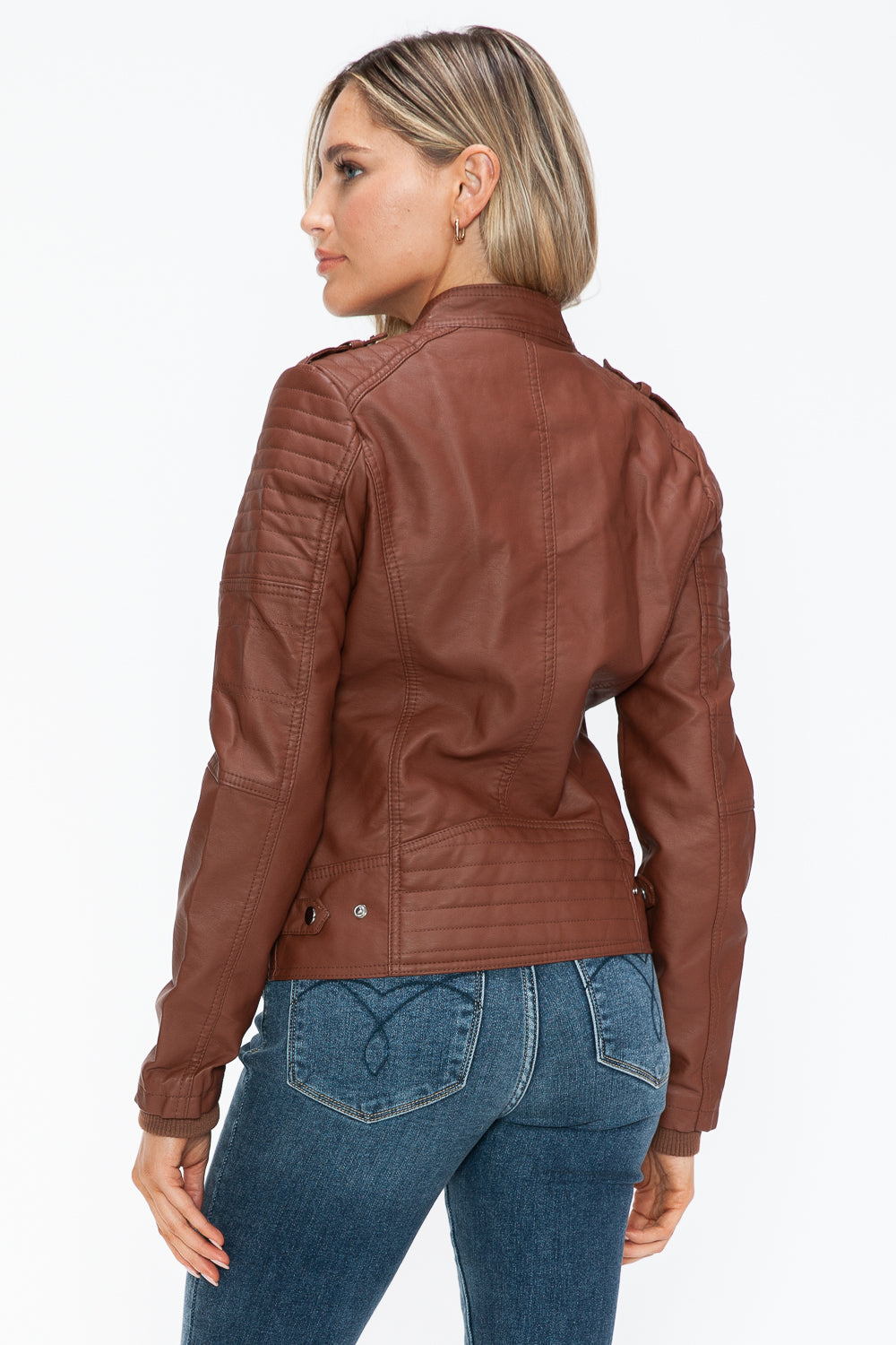 Snobbish PU Leather Biker Jacket with Side Zip Pockets - Design Studios Direct