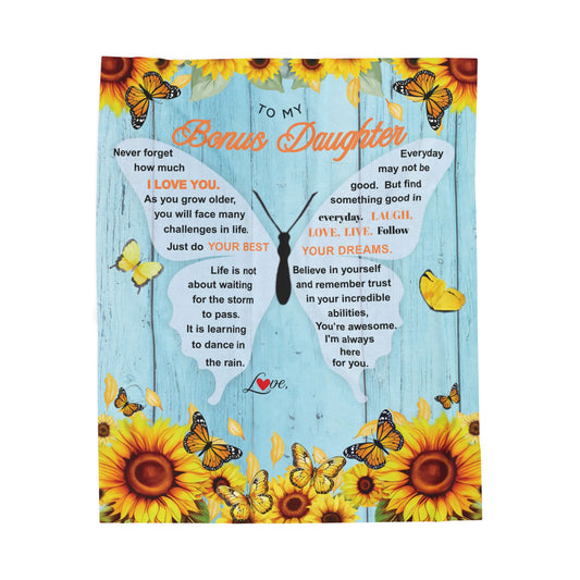 Personalized Bonus Daughter Blanket – Custom Name Gift from Stepmom, Stepdad, Aunt or Uncle