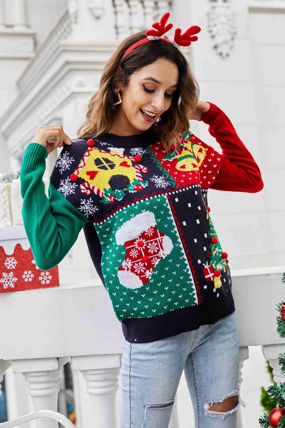 Christmas Color Block Knit Pullover - Design Studios Direct