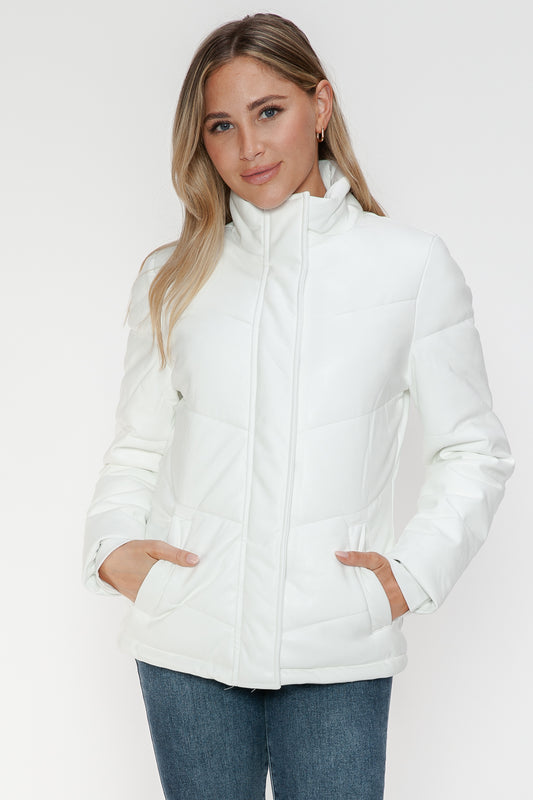 Snobbish Pocketed Zip Up Turtleneck Puffer Jacket - Design Studios Direct