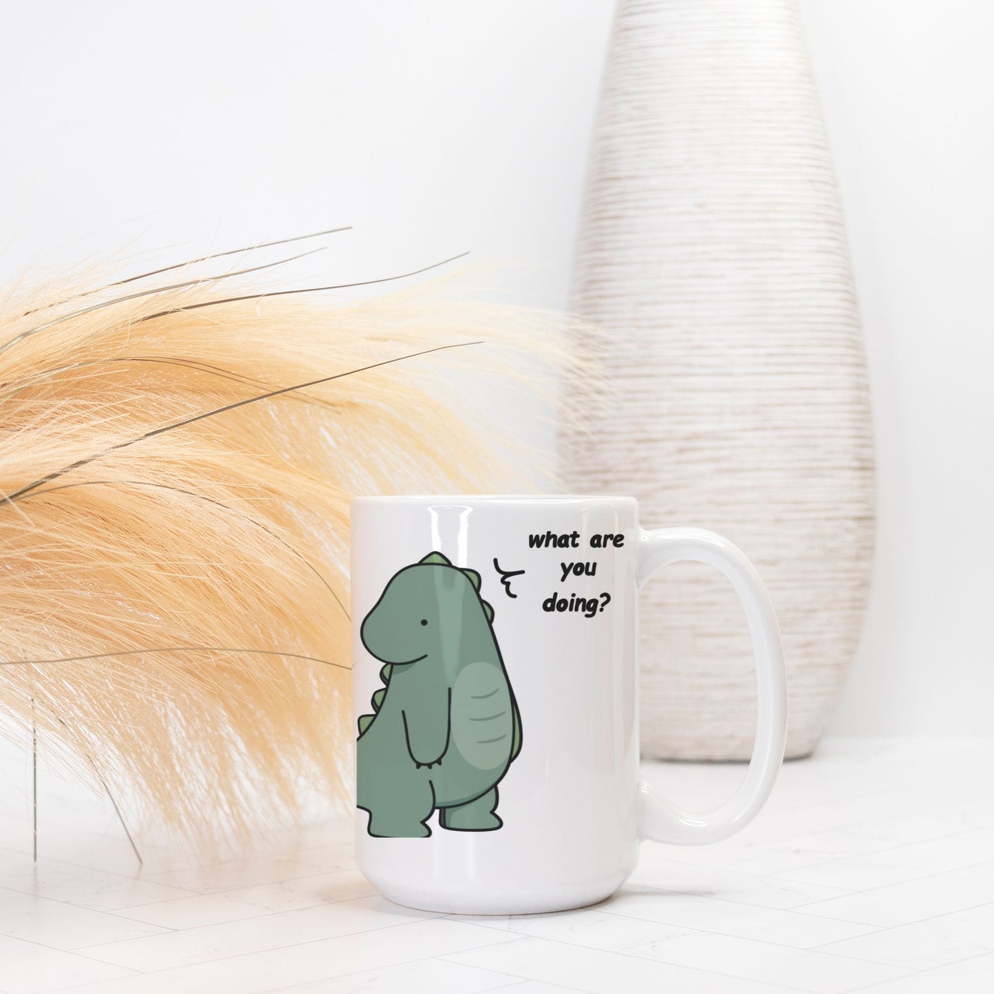 What are you doing? Cute Dinosaur Couple Mug Coffee Lover Gift Best Friend Mug Birthday Gift Valentine Gift Friend Mug
