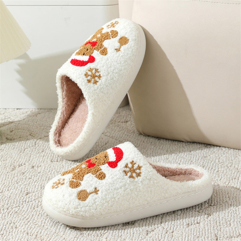 Gingerbread Snowflake Slippers – Cozy Non-Slip Winter House Shoes for Women - Design Studios Direct