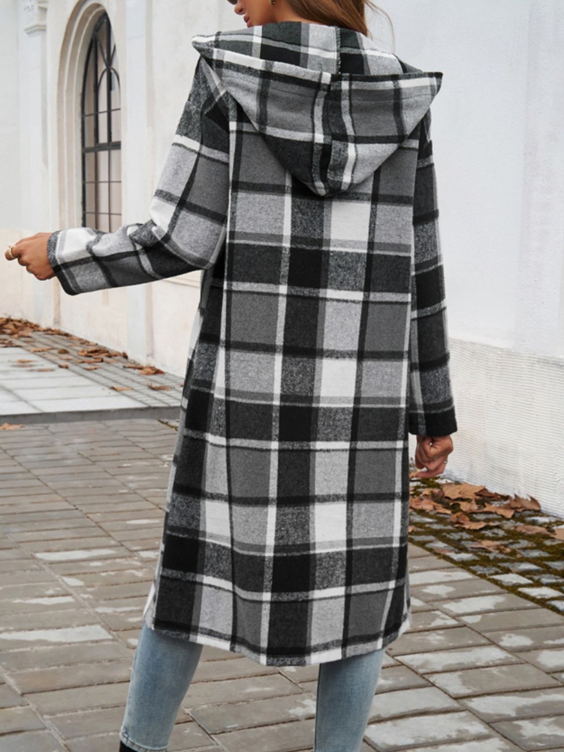 Devine Plaid Long Sleeve Hooded Coat - Design Studios Direct