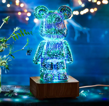 3D Firework Bear Lamp Colorful Bear Decorative Night Light, Glass Table Lamp Variable 8 Colours Bear Night Light Valentine's Gift for Her or Him