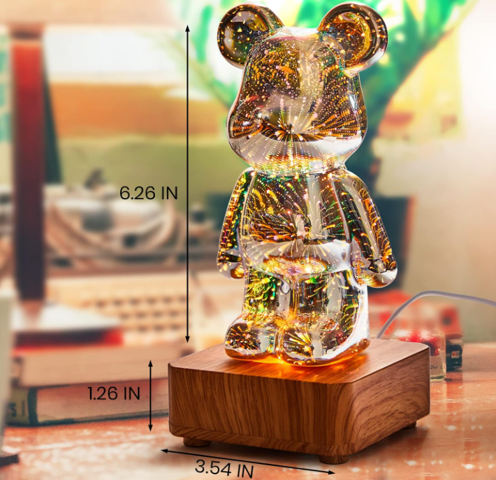 3D Firework Bear Lamp Colorful Bear Decorative Night Light, Glass Table Lamp Variable 8 Colours Bear Night Light Valentine's Gift for Her or Him