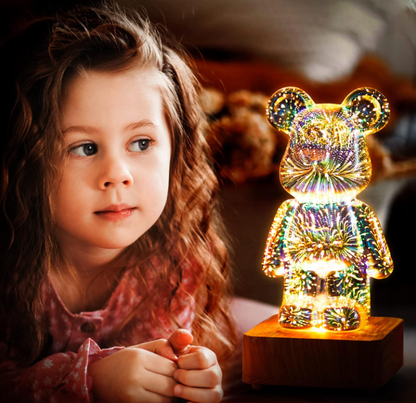 3D Firework Bear Lamp Colorful Bear Decorative Night Light, Glass Table Lamp Variable 8 Colours Bear Night Light Valentine's Gift for Her or Him