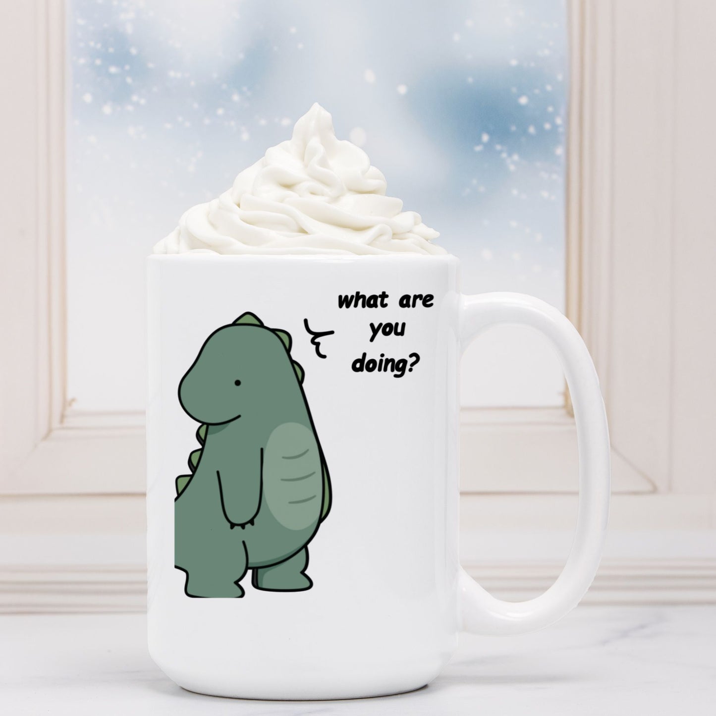 What are you doing? Cute Dinosaur Couple Mug Coffee Lover Gift Best Friend Mug Birthday Gift Valentine Gift Friend Mug