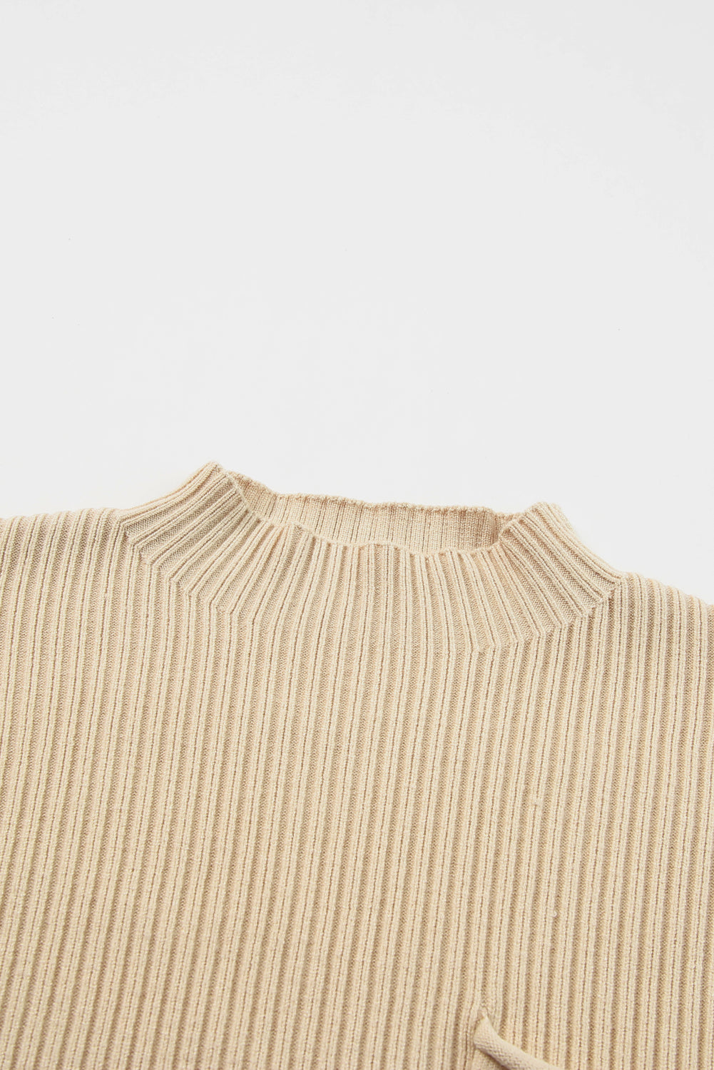 Oatmeal Patch Pocket Ribbed Knit Short Sleeve Sweater - Design Studios Direct