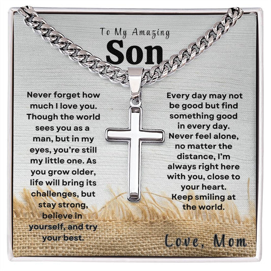 My Amazing Son - Personalized Engraving Cuban Cross Necklace - Design Studios Direct