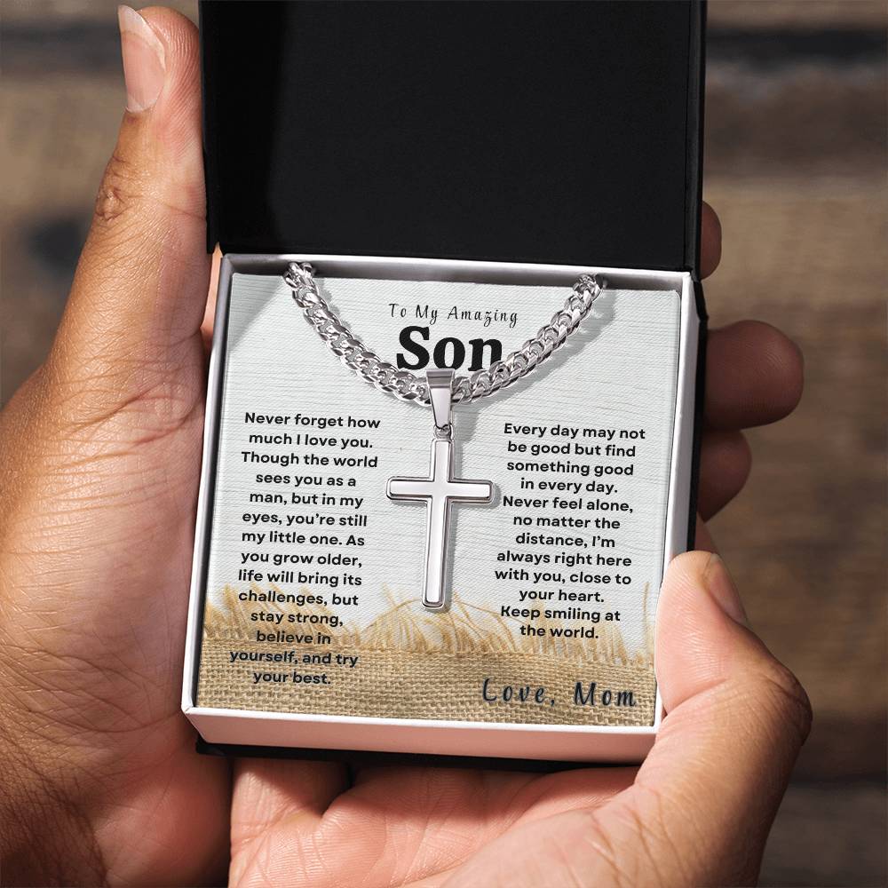 My Amazing Son - Personalized Engraving Cuban Cross Necklace - Design Studios Direct