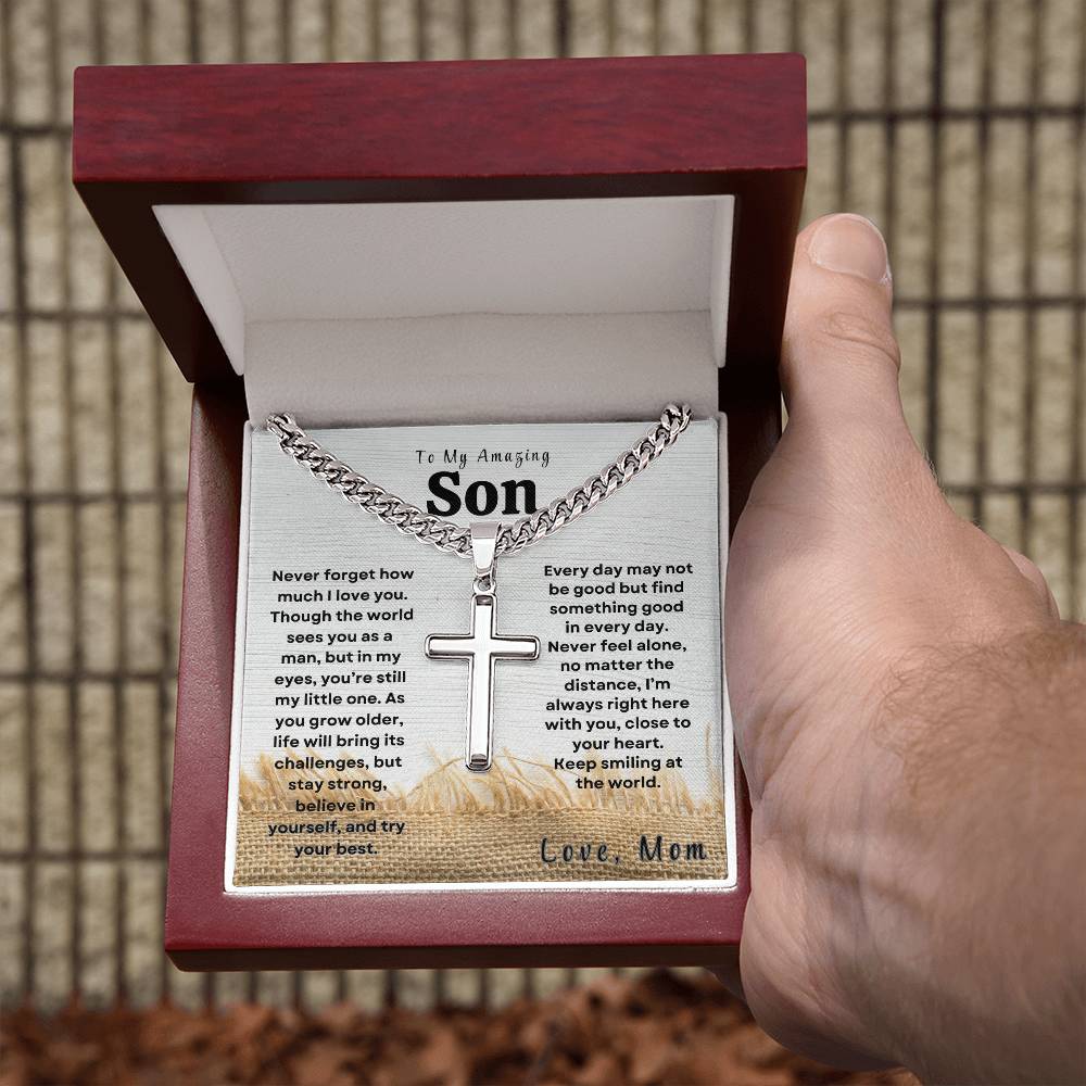 My Amazing Son - Personalized Engraving Cuban Cross Necklace - Design Studios Direct