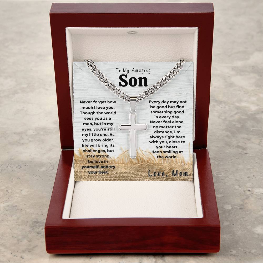 My Amazing Son - Personalized Engraving Cuban Cross Necklace - Design Studios Direct