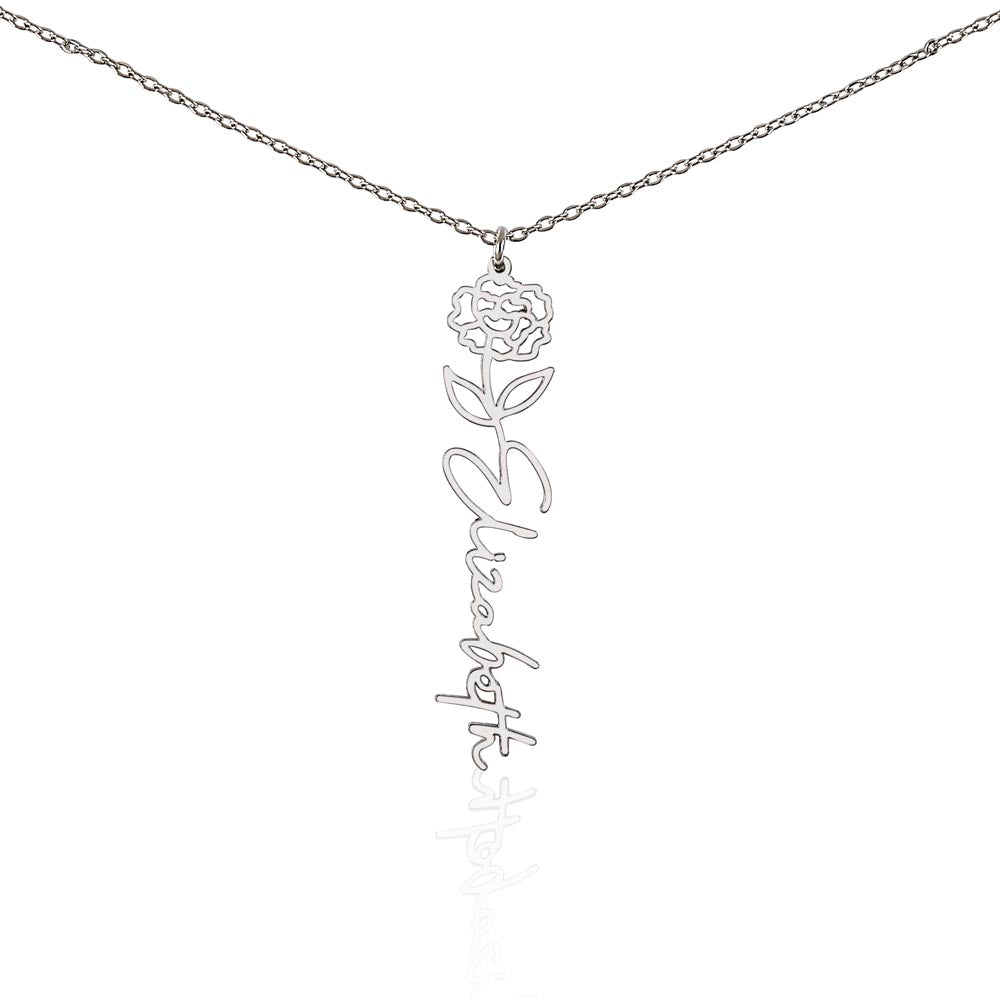 "No Rain, No Flowers" Birth Flower Name Necklace – Personalized Jewelry Gift