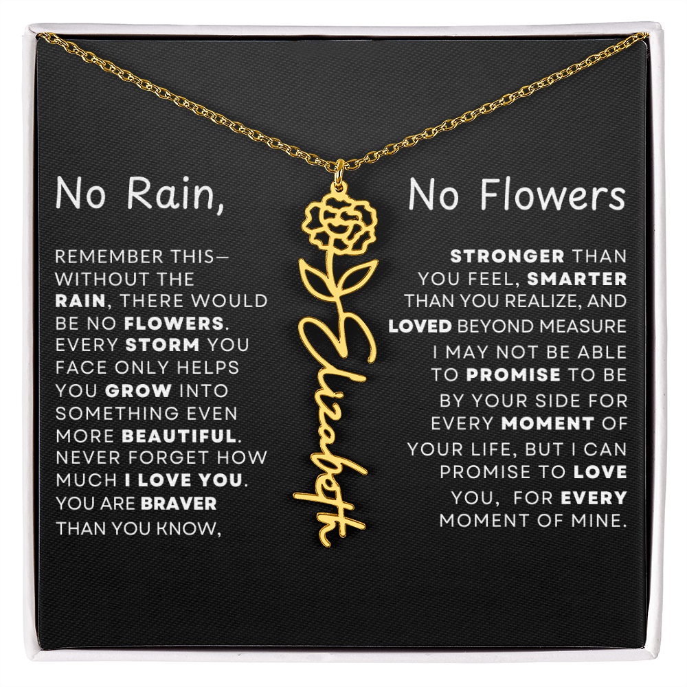 "No Rain, No Flowers" Birth Flower Name Necklace – Personalized Jewelry Gift