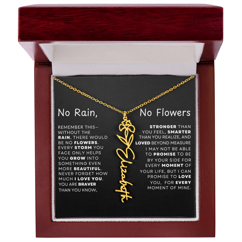 "No Rain, No Flowers" Birth Flower Name Necklace – Personalized Jewelry Gift
