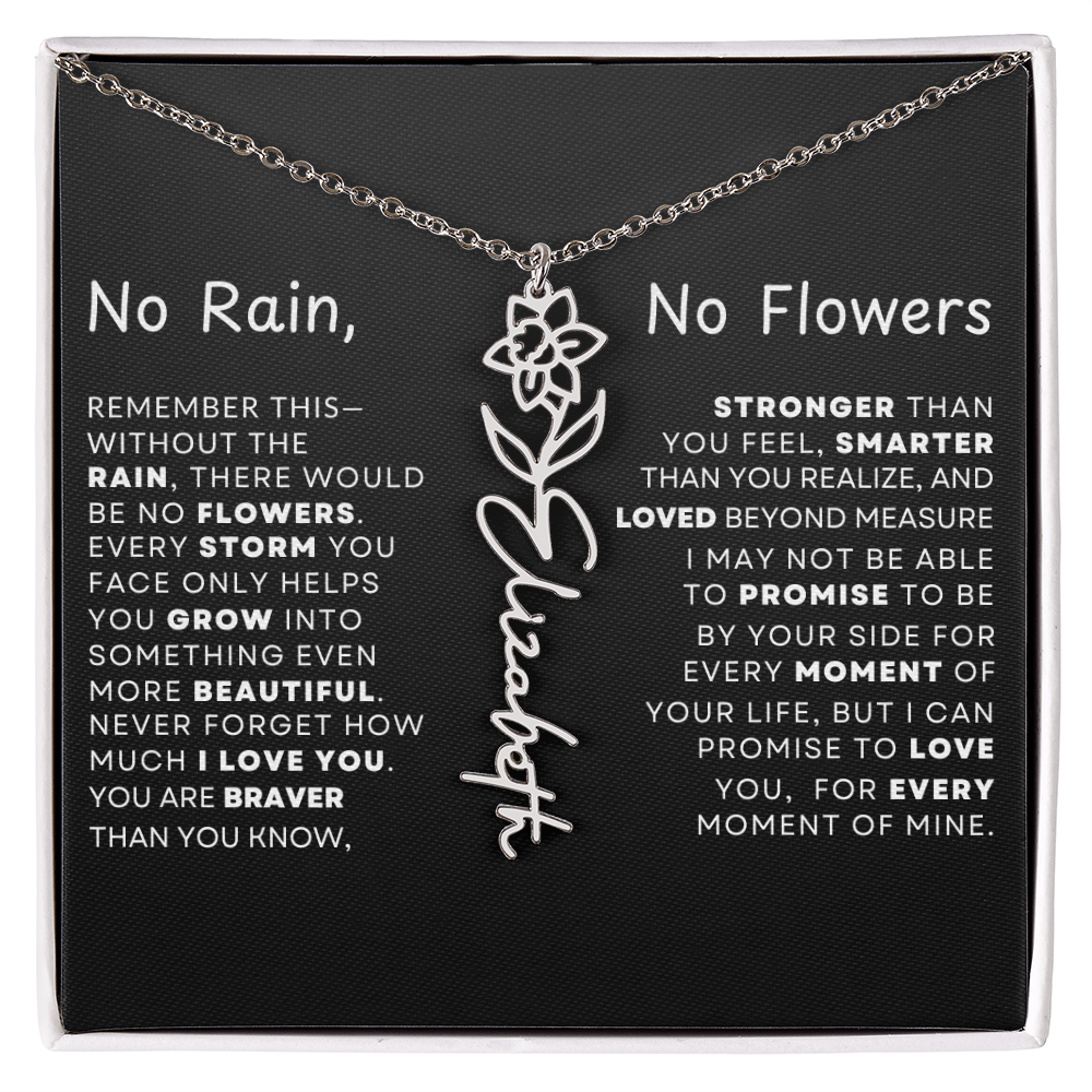 "No Rain, No Flowers" Birth Flower Name Necklace – Personalized Jewelry Gift