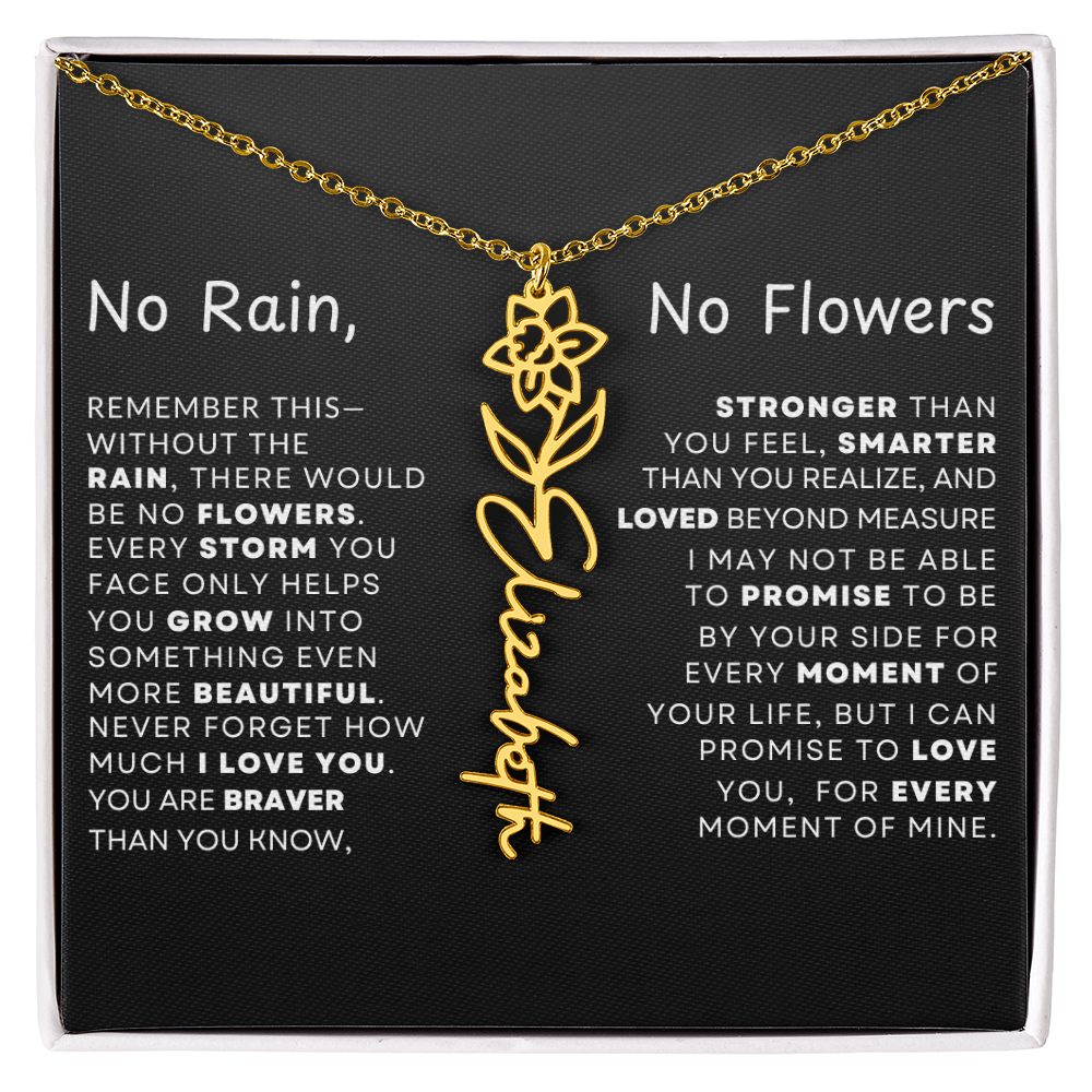 "No Rain, No Flowers" Birth Flower Name Necklace – Personalized Jewelry Gift