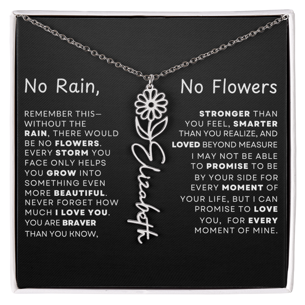 "No Rain, No Flowers" Birth Flower Name Necklace – Personalized Jewelry Gift