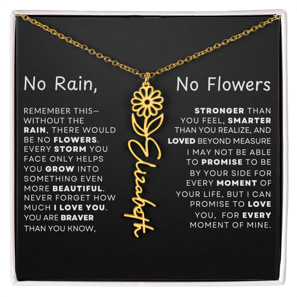 "No Rain, No Flowers" Birth Flower Name Necklace – Personalized Jewelry Gift