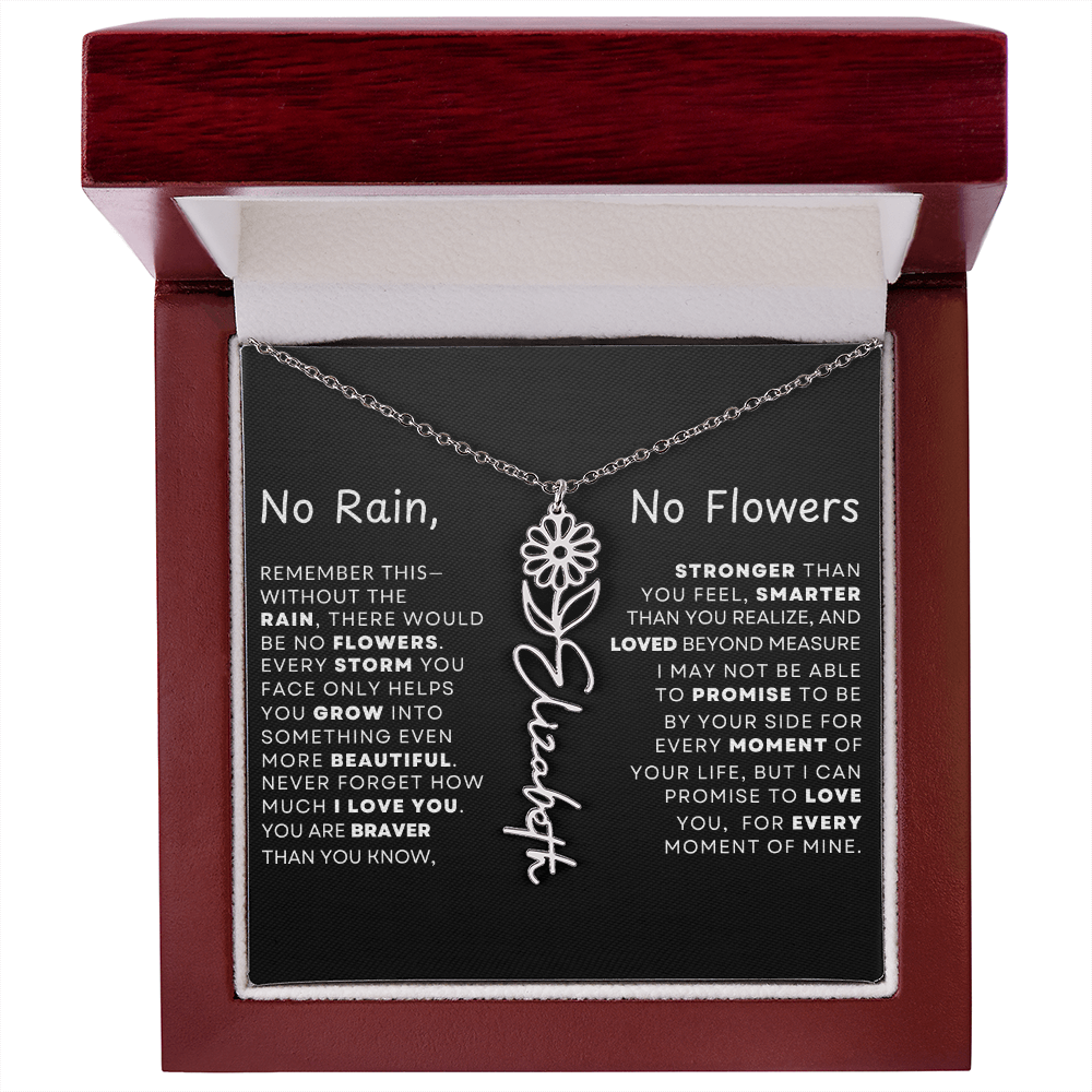 "No Rain, No Flowers" Birth Flower Name Necklace – Personalized Jewelry Gift