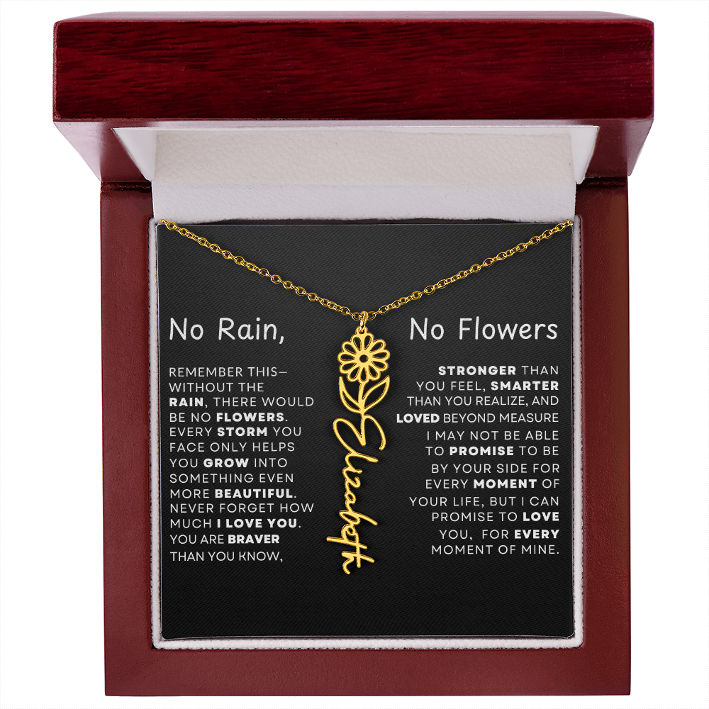 "No Rain, No Flowers" Birth Flower Name Necklace – Personalized Jewelry Gift