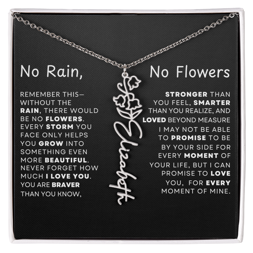 "No Rain, No Flowers" Birth Flower Name Necklace – Personalized Jewelry Gift
