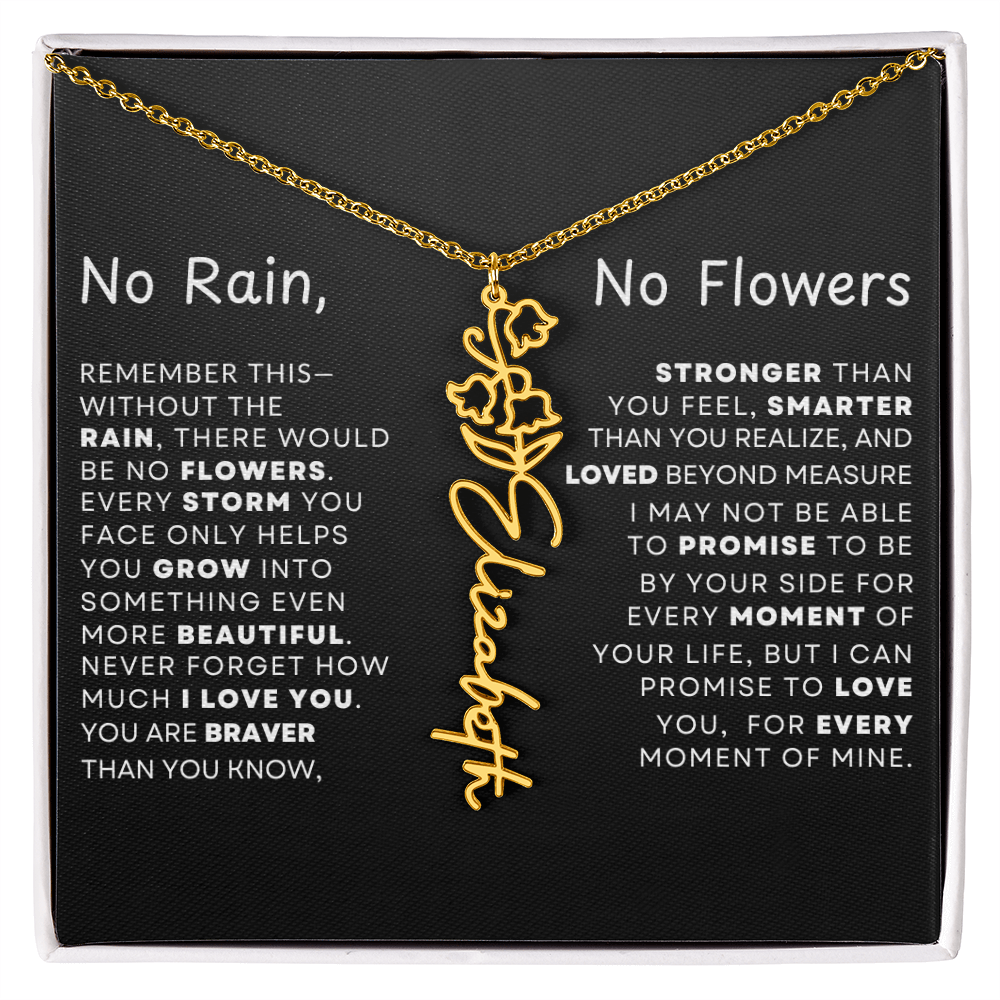 "No Rain, No Flowers" Birth Flower Name Necklace – Personalized Jewelry Gift