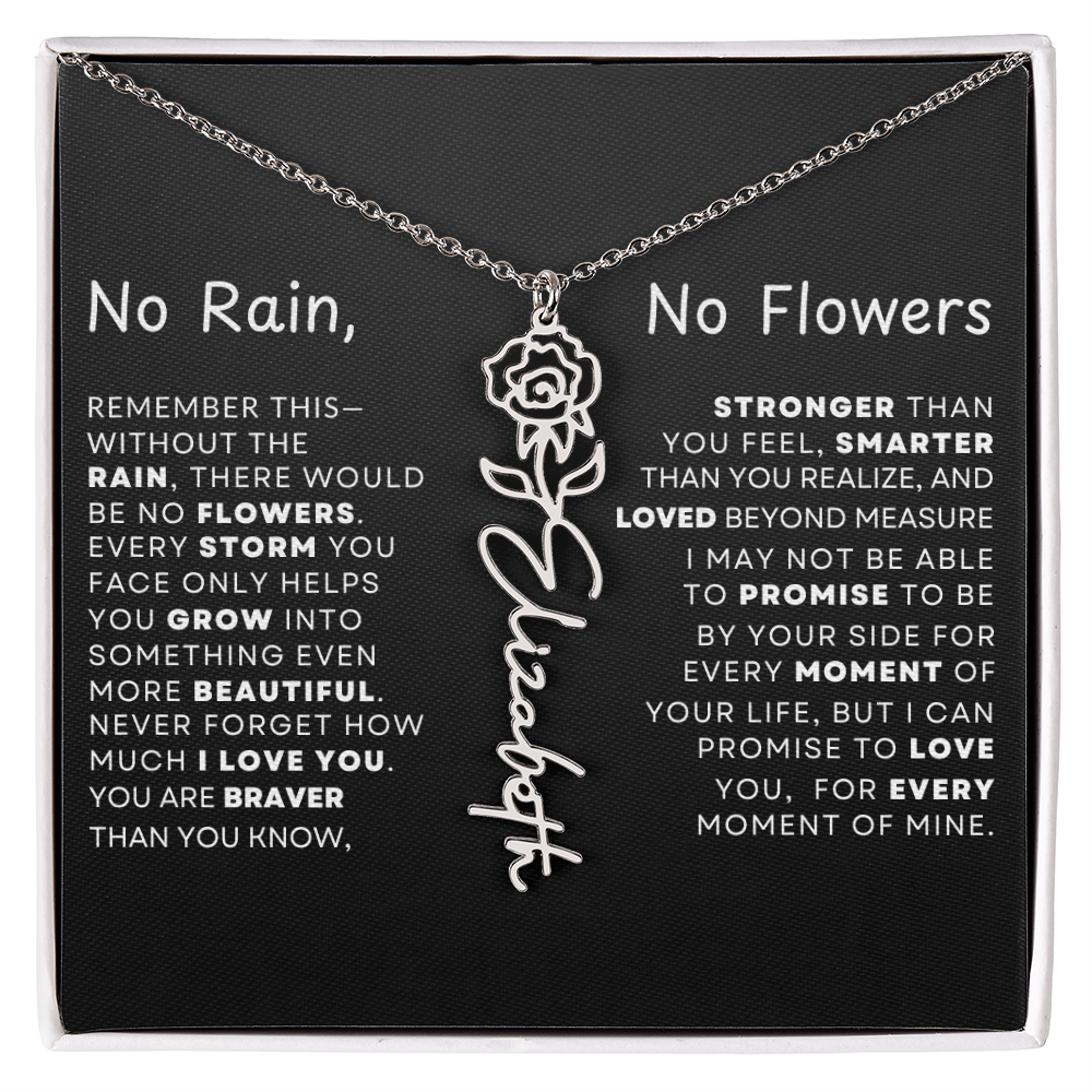 "No Rain, No Flowers" Birth Flower Name Necklace – Personalized Jewelry Gift