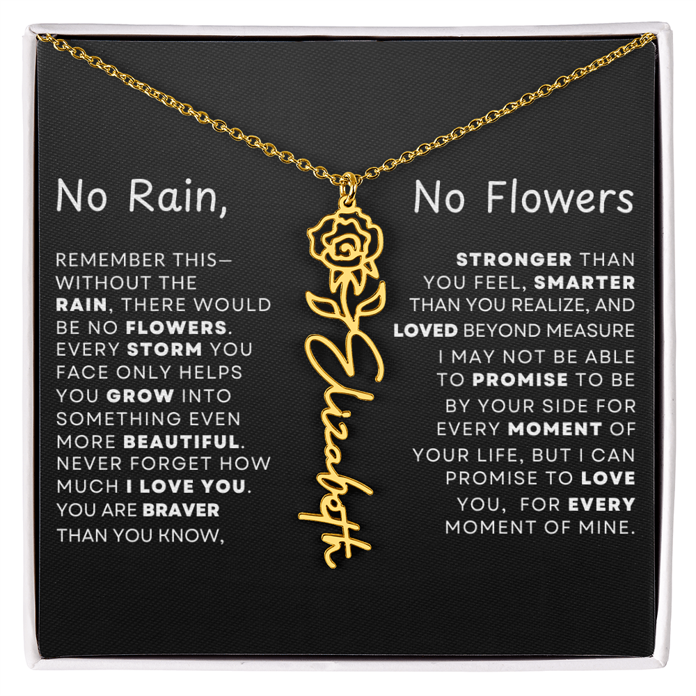 "No Rain, No Flowers" Birth Flower Name Necklace – Personalized Jewelry Gift
