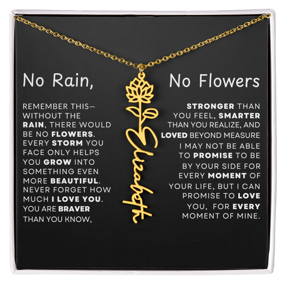 "No Rain, No Flowers" Birth Flower Name Necklace – Personalized Jewelry Gift