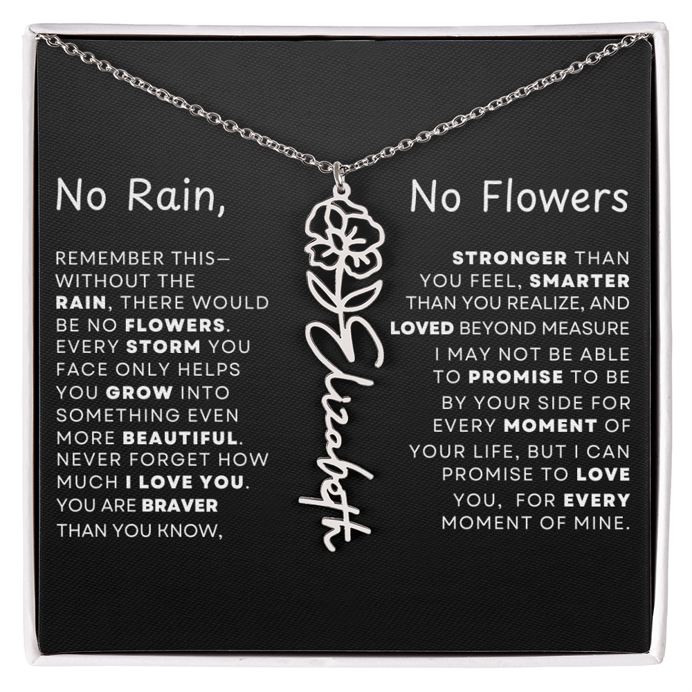 "No Rain, No Flowers" Birth Flower Name Necklace – Personalized Jewelry Gift
