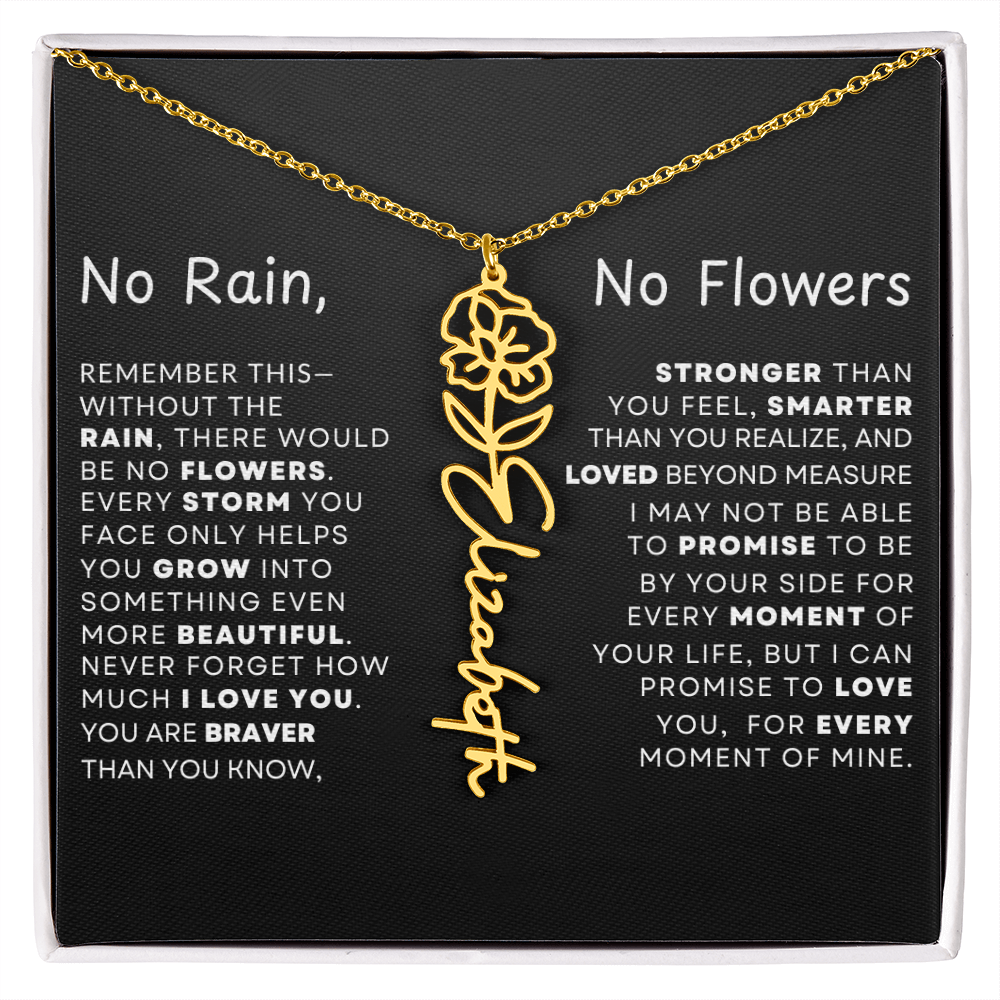 "No Rain, No Flowers" Birth Flower Name Necklace – Personalized Jewelry Gift