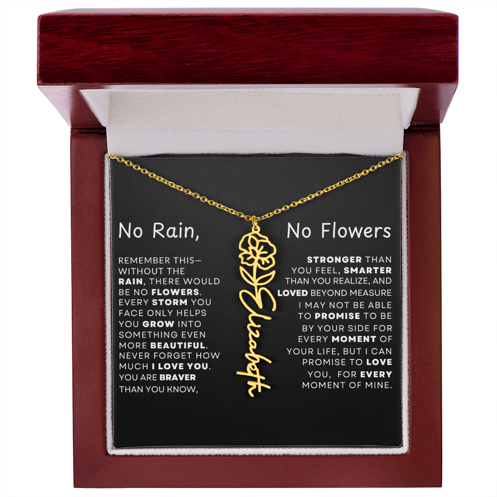"No Rain, No Flowers" Birth Flower Name Necklace – Personalized Jewelry Gift