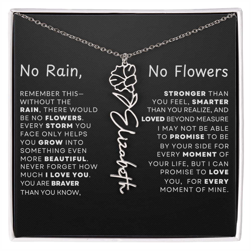 "No Rain, No Flowers" Birth Flower Name Necklace – Personalized Jewelry Gift
