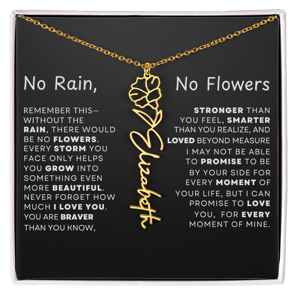 "No Rain, No Flowers" Birth Flower Name Necklace – Personalized Jewelry Gift