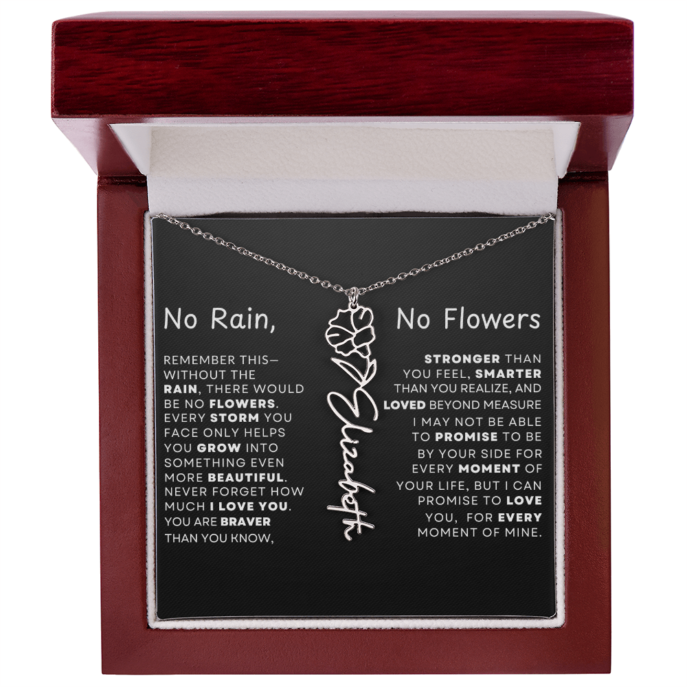 "No Rain, No Flowers" Birth Flower Name Necklace – Personalized Jewelry Gift