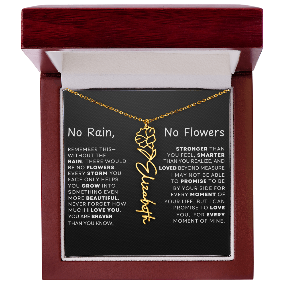 "No Rain, No Flowers" Birth Flower Name Necklace – Personalized Jewelry Gift