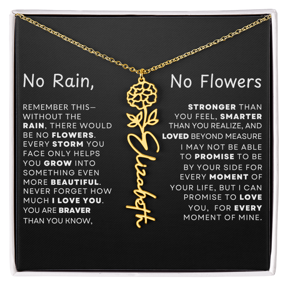 "No Rain, No Flowers" Birth Flower Name Necklace – Personalized Jewelry Gift