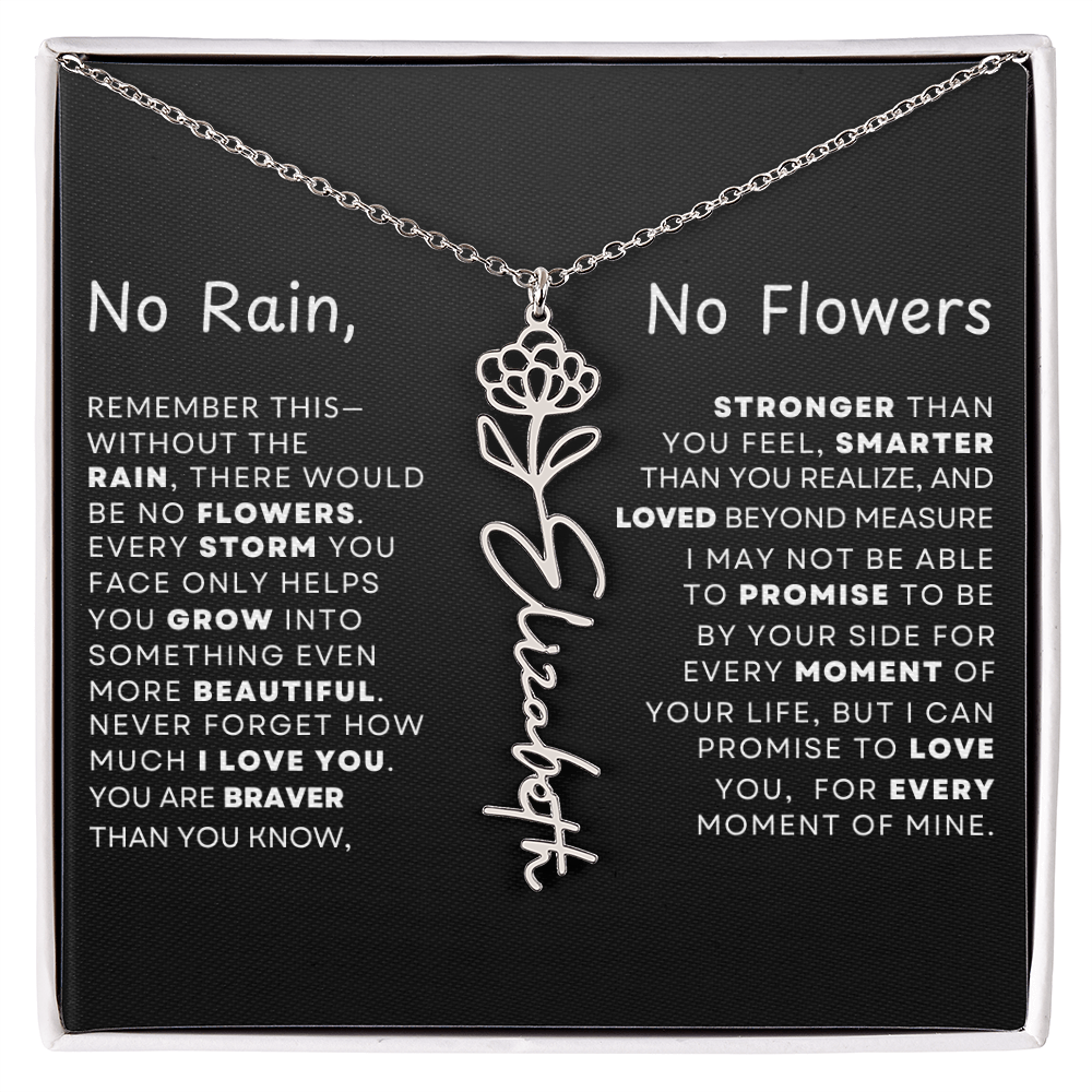 "No Rain, No Flowers" Birth Flower Name Necklace – Personalized Jewelry Gift