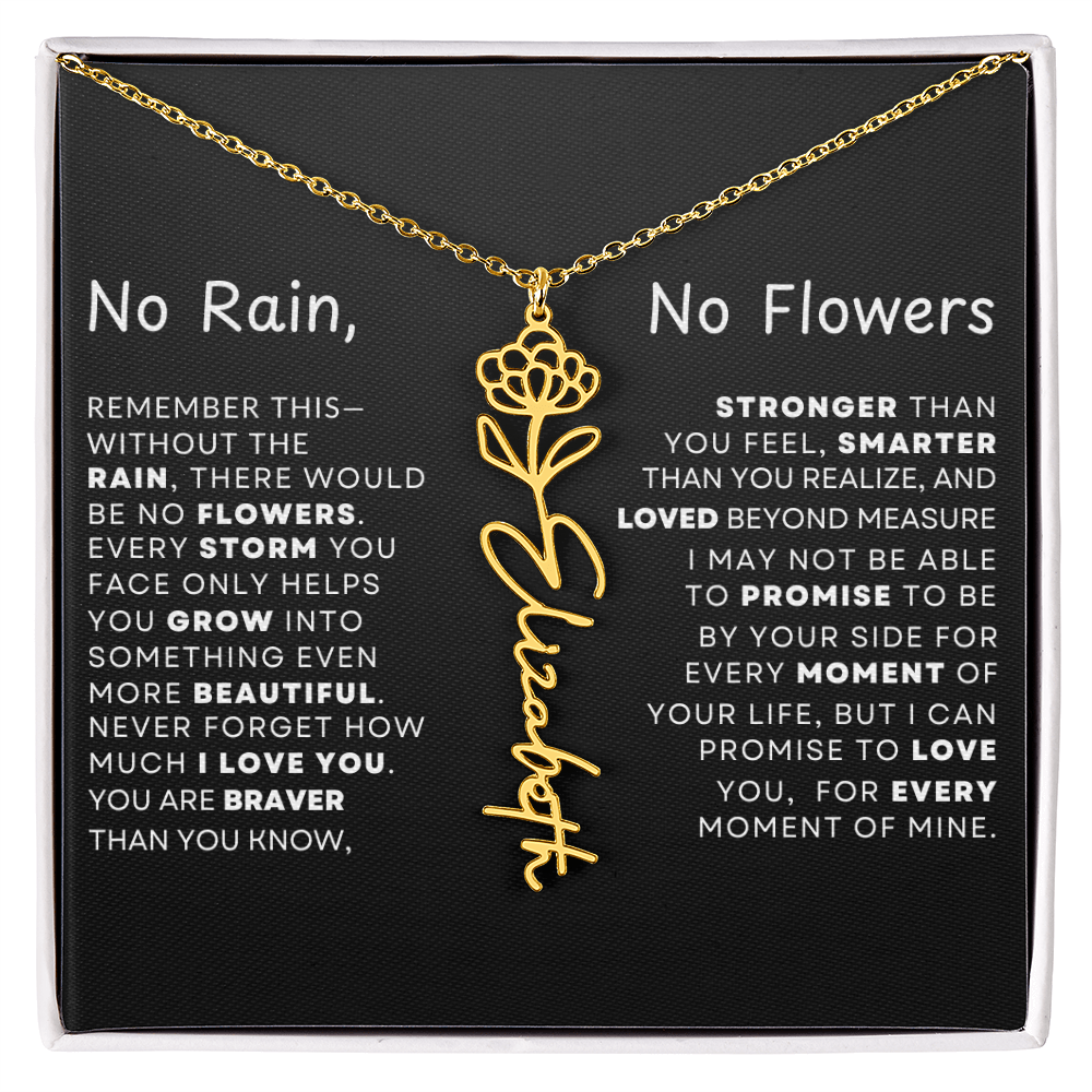 "No Rain, No Flowers" Birth Flower Name Necklace – Personalized Jewelry Gift