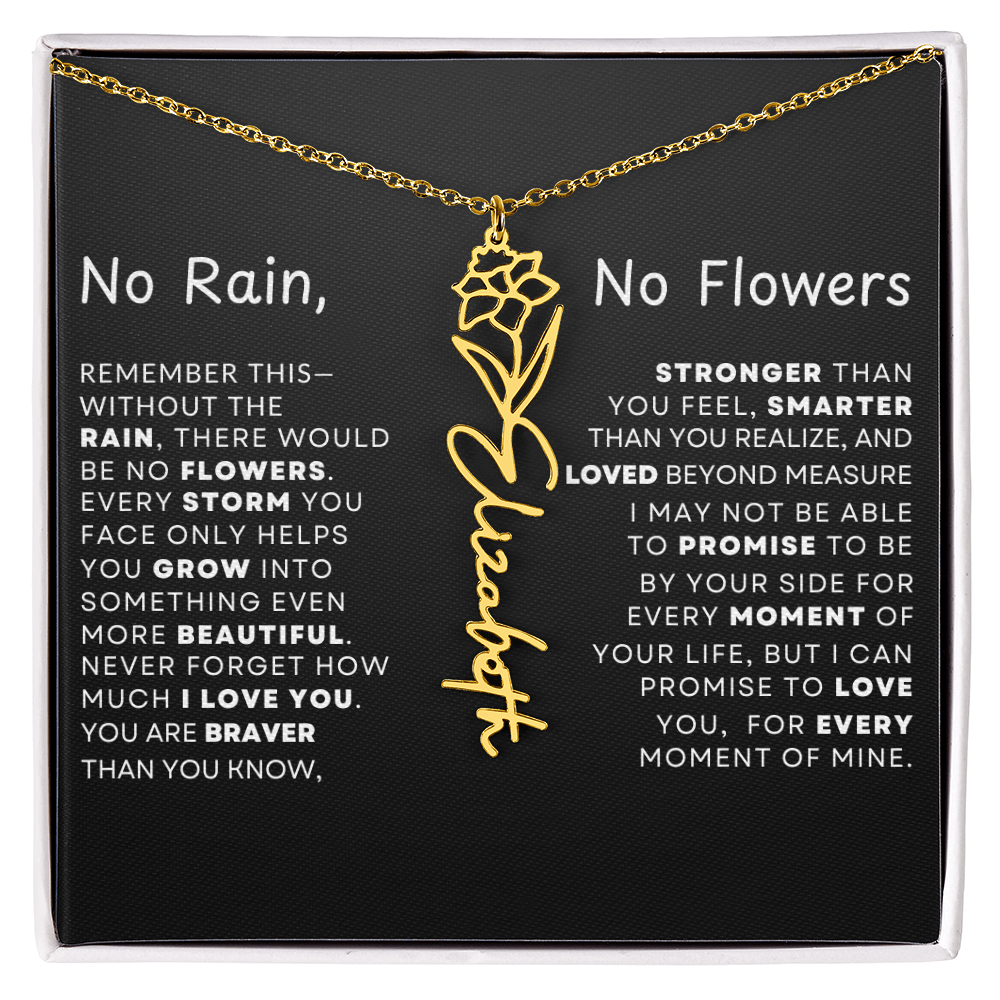 "No Rain, No Flowers" Birth Flower Name Necklace – Personalized Jewelry Gift
