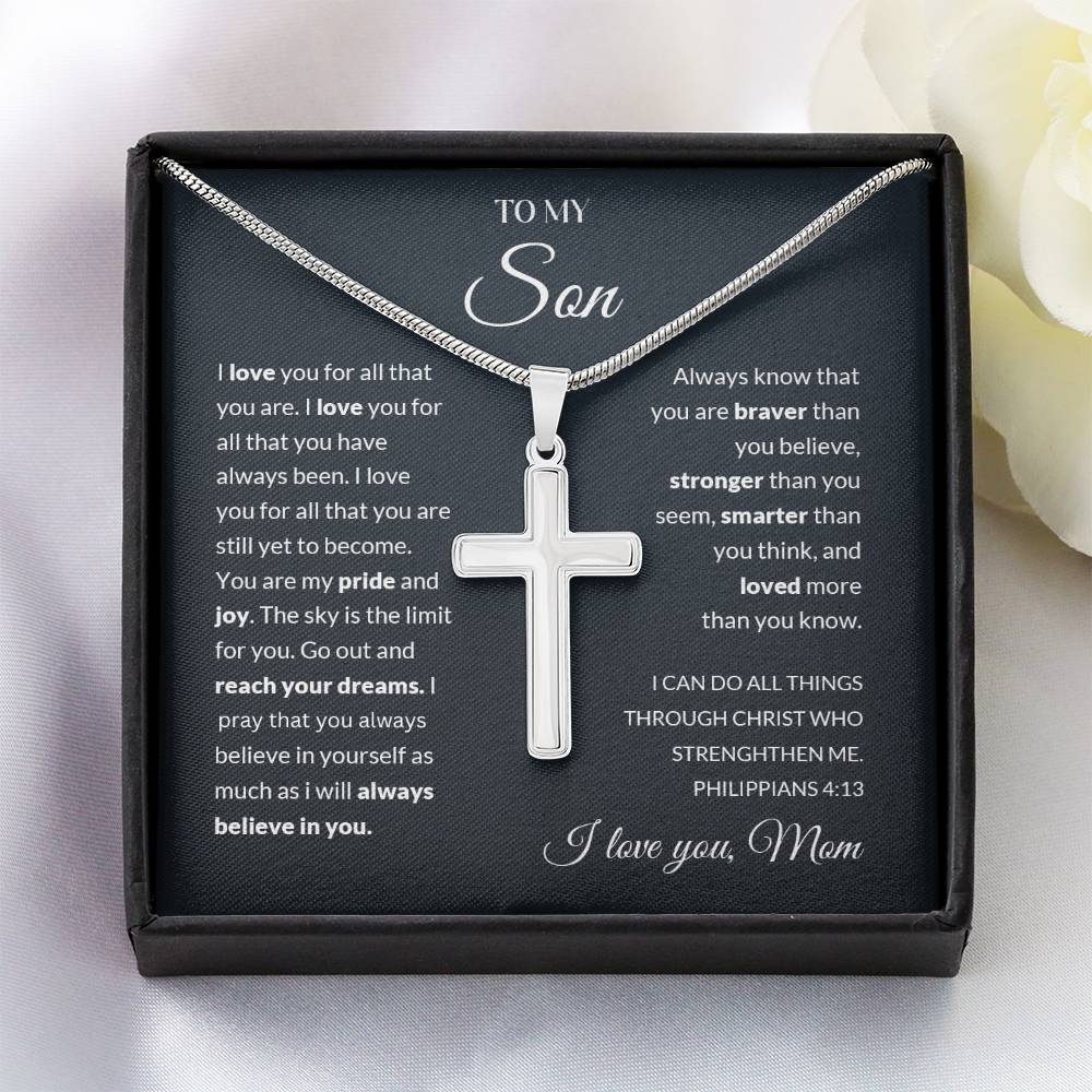 To My Son | I Love You - Stainless Steel Cross Necklace - Design Studios Direct