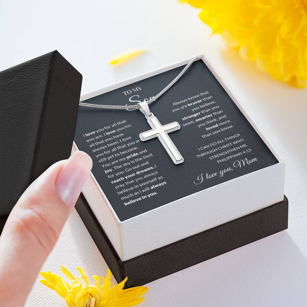 To My Son | I Love You - Stainless Steel Cross Necklace - Design Studios Direct