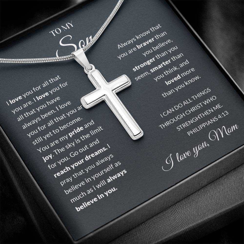 To My Son | I Love You - Stainless Steel Cross Necklace - Design Studios Direct