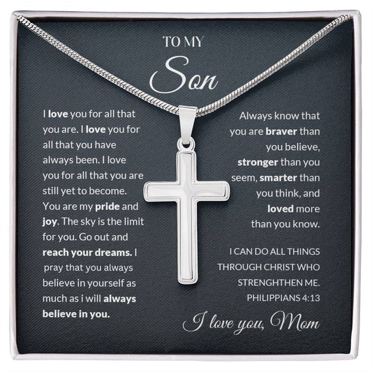 To My Son | I Love You - Stainless Steel Cross Necklace - Design Studios Direct