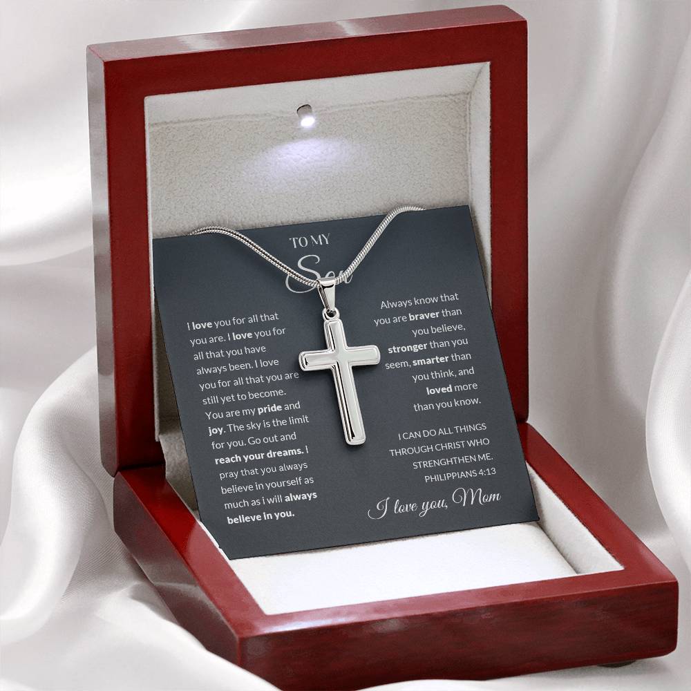 To My Son | I Love You - Stainless Steel Cross Necklace - Design Studios Direct