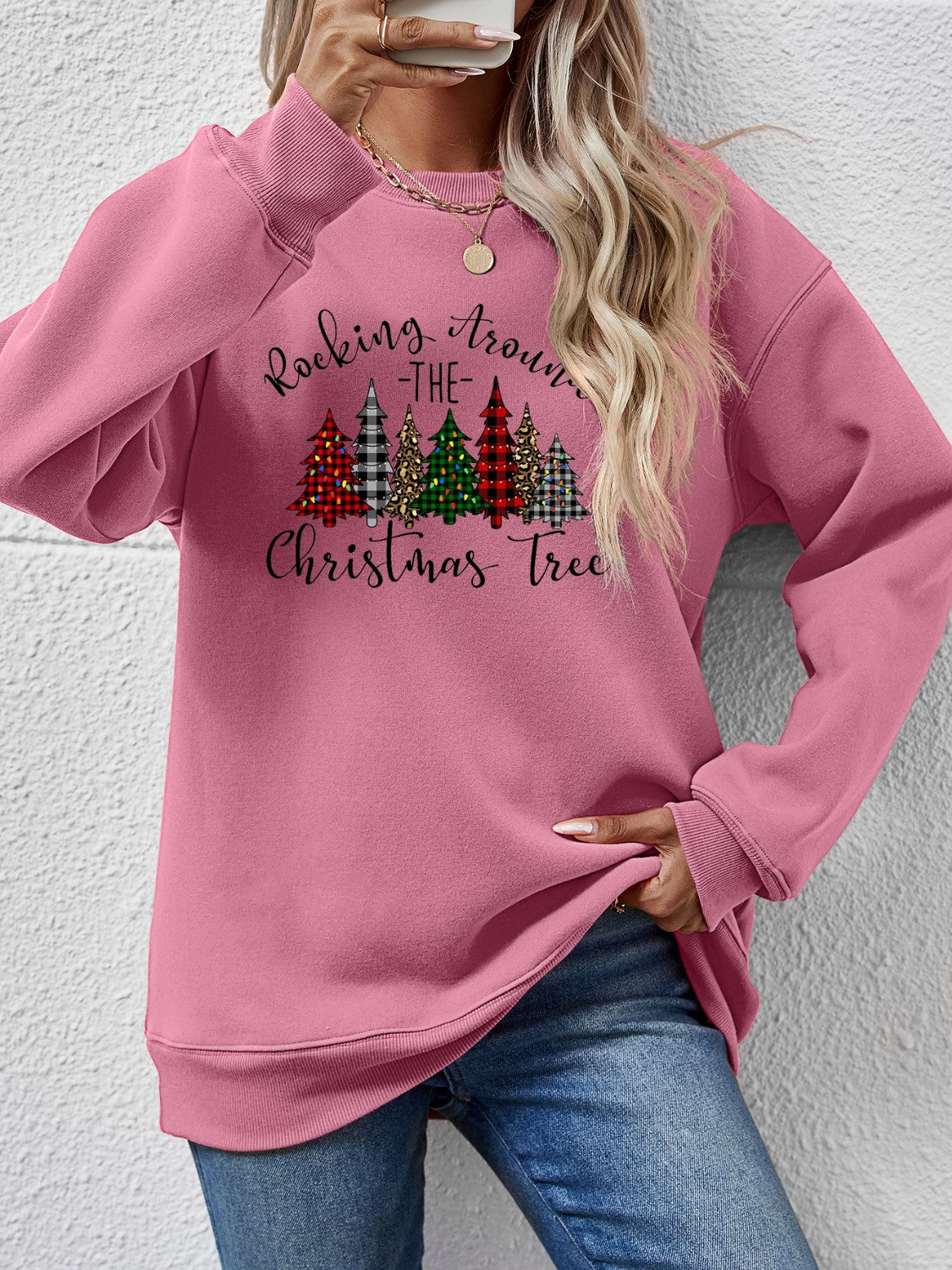 Christmas Tree Graphic Round Neck Sweatshirt - Design Studios Direct