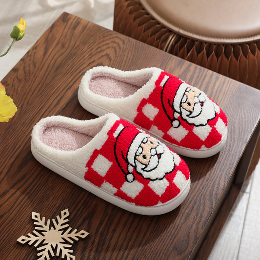 New Christmas Plaid Santa Claus Slippers Winter Indoor Non-slip Floor Bedroom Fuzzy House Shoes For Women Home Slipper - Design Studios Direct